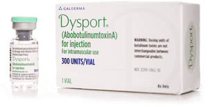 Vial of Dysport sitting next the packaging box..
