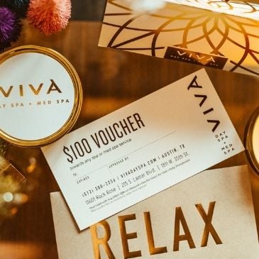 Viva Day Spa Gift Certificate Holiday Voucher: Give $500 in Viva Day Spa Gift Cards and receive a $100 Voucher for spa or med spa services