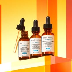Trio of SkinCeuticals top-selling Vitamin C serums including CE Ferulic, Sylimarin CF and Phloretin CF.