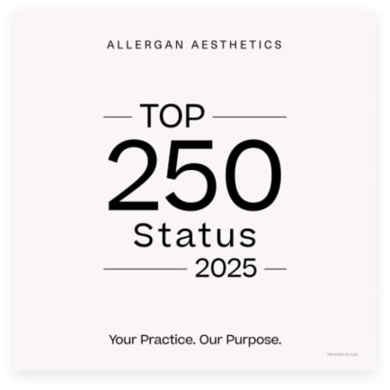 Allergan Aesthetics Top 250 Provider badge awarded to Viva Day Spa + Med Spa in Austin, Dallas, and Round Rock, TX, 2025