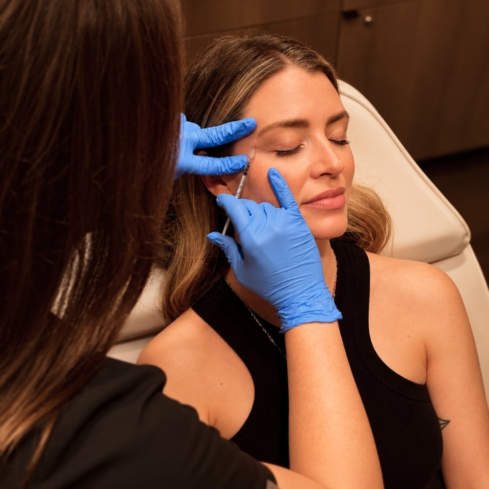 Woman receiving a Botox treatment from lead aesthetic injector Meagan Whitney, PA-C at Viva Day Spa + Med Spa in Austin, Texas.